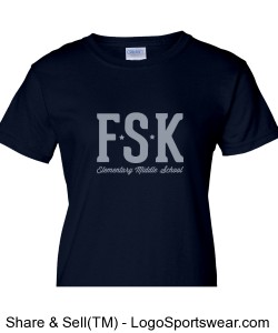 Women's Navy FSK TShirt with Middle School Mascot on Back Design Zoom