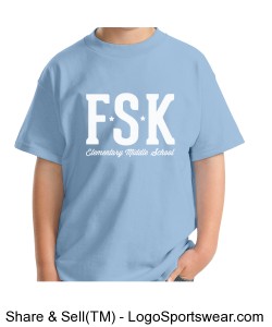 Youth Light Blue FSK Logo TShirt with Elementary Mascot on Back Design Zoom