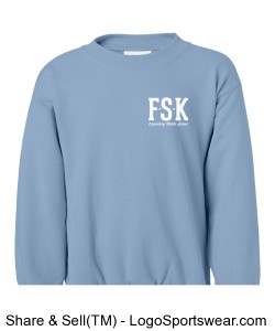 Youth Light Blue Hoodless Sweatshirt with FSK logo and Elementary Mascot on Back Design Zoom