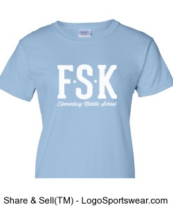 Women's Light Blue FSK Logo TShirt with Elementary Mascot on Back Design Zoom